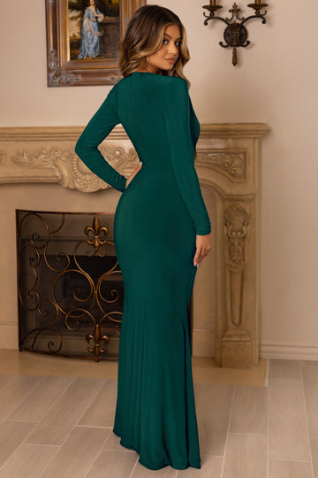 Unforgotten Bottle Green Wrap Front Maxi Dress With Side Split